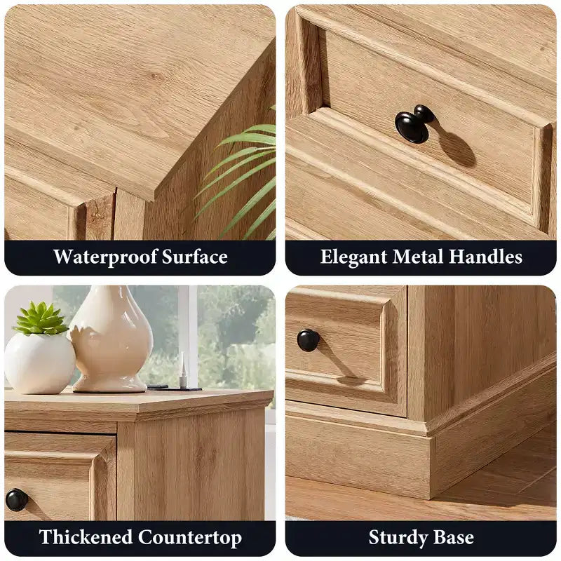 Table de chevet avec 4 tiroirs de rangement, 26 po de largeur, avec station de recharge, tables d'appoint en bois pour chambre, salon