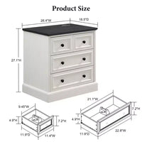 Table de chevet avec 4 tiroirs de rangement, 26 po de largeur, avec station de recharge, tables d'appoint en bois pour chambre, salon
