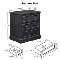 Table de chevet avec 4 tiroirs de rangement, 26 po de largeur, avec station de recharge, tables d'appoint en bois pour chambre, salon