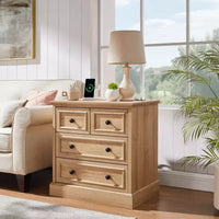 Table de chevet avec 4 tiroirs de rangement, 26 po de largeur, avec station de recharge, tables d'appoint en bois pour chambre, salon