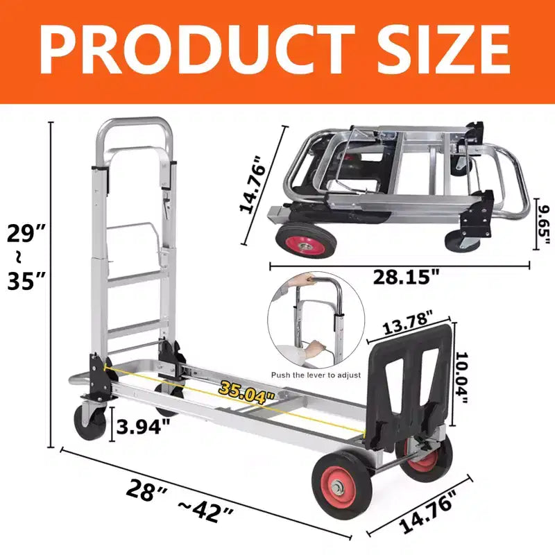 Diable convertible 2-en-1 robuste, chariot plateforme, capacité 700 lb, diable pliant avec poignée télescopique et 4 roues, idéal pour entrepôt