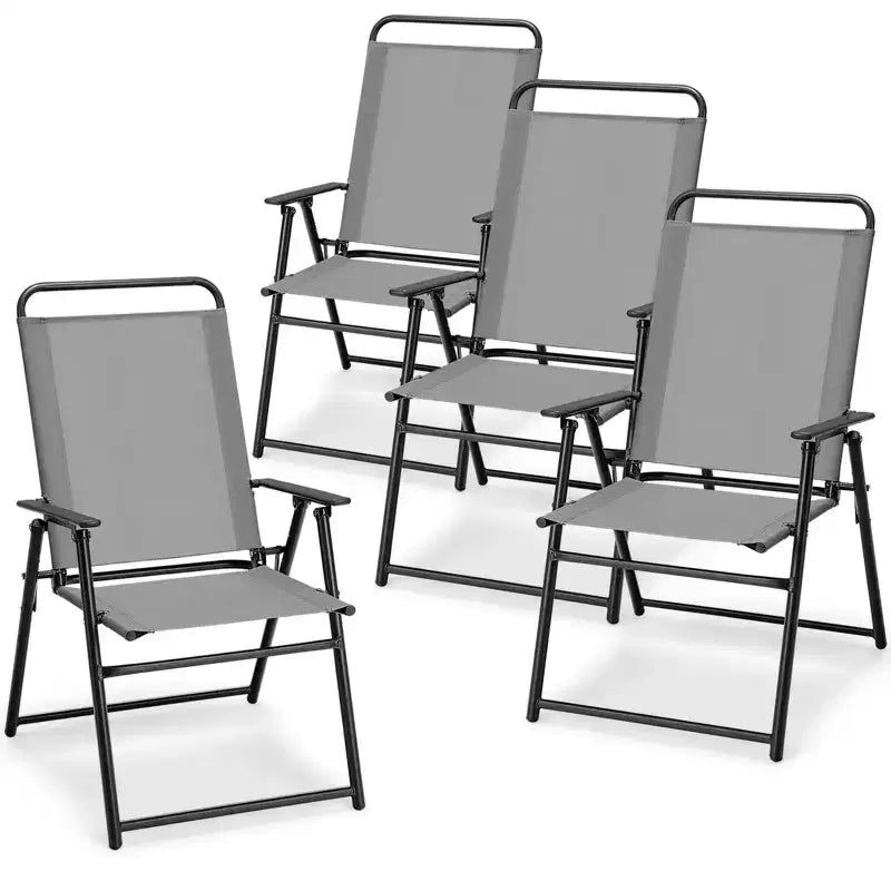 Costway Chaises pliantes extérieures lot de 2/4, chaises légères à dossier haut avec accoudoirs, assise confortable en tissu