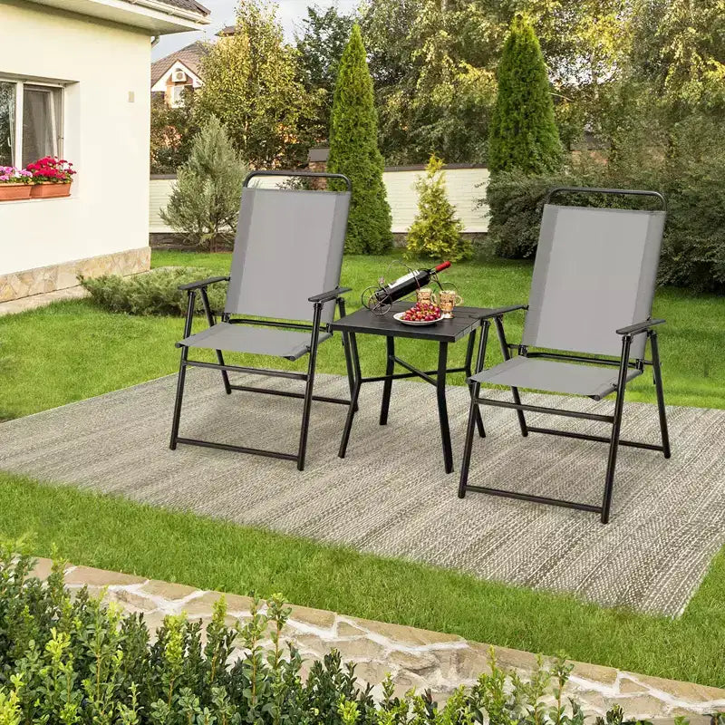 Costway Chaises pliantes extérieures lot de 2/4, chaises légères à dossier haut avec accoudoirs, assise confortable en tissu