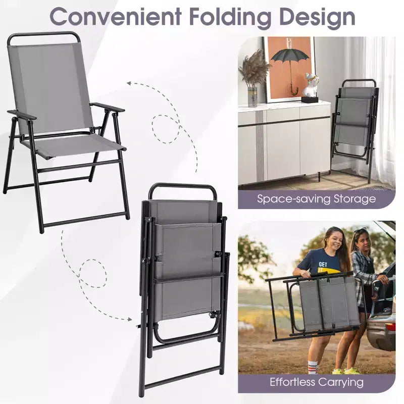Costway Chaises pliantes extérieures lot de 2/4, chaises légères à dossier haut avec accoudoirs, assise confortable en tissu