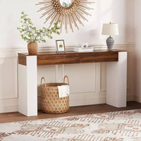 Longue table console avec 2 tiroirs, table d'entrée de style campagnard derrière le canapé, support en bois pour hall d'entrée, meuble d'appoint moderne pour couloir