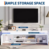 Meuble TV laqué brillant pour TV 75/80/85 pouces, meuble multimédia moderne avec lumières et étagères en verre, console multimédia pour salon et chambre