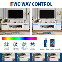 Meuble TV laqué brillant pour TV 75/80/85 pouces, meuble multimédia moderne avec lumières et étagères en verre, console multimédia pour salon et chambre