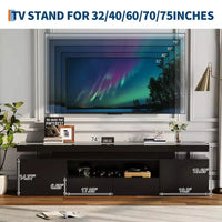 Meuble TV laqué brillant pour TV 75/80/85 pouces, meuble multimédia moderne avec lumières et étagères en verre, console multimédia pour salon et chambre