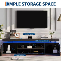 Meuble TV laqué brillant pour TV 75/80/85 pouces, meuble multimédia moderne avec lumières et étagères en verre, console multimédia pour salon et chambre
