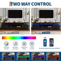 Meuble TV laqué brillant pour TV 75/80/85 pouces, meuble multimédia moderne avec lumières et étagères en verre, console multimédia pour salon et chambre