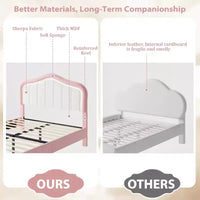 Lit plateforme tapissé Twin avec tête de lit LED et tiroir de rangement, rose / blanc, lattes en bois, sans sommier, silencieux, montage facile, pour enfants