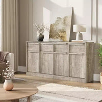 Buffet enfilade 62,4 po, grand meuble de rangement avec 4 portes et 4 tiroirs, meuble de rangement moderne à étagères réglables, bar à café en bois