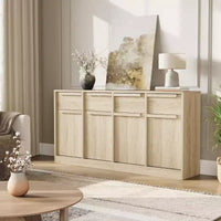 Buffet enfilade 62,4 po, grand meuble de rangement avec 4 portes et 4 tiroirs, meuble de rangement moderne à étagères réglables, bar à café en bois