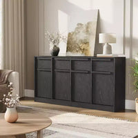 Buffet enfilade 62,4 po, grand meuble de rangement avec 4 portes et 4 tiroirs, meuble de rangement moderne à étagères réglables, bar à café en bois