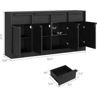 Buffet enfilade 62,4 po, grand meuble de rangement avec 4 portes et 4 tiroirs, meuble de rangement moderne à étagères réglables, bar à café en bois