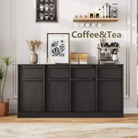 Buffet enfilade 62,4 po, grand meuble de rangement avec 4 portes et 4 tiroirs, meuble de rangement moderne à étagères réglables, bar à café en bois