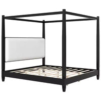 Lit plateforme à baldaquin Reyes de GDFStudio avec tête de lit capitonnée et pieds de support à lattes en bois