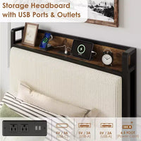 Cadre de lit taille Twin XL avec tête de lit de rangement, tapissé en velours côtelé, 2 tiroirs de rangement et station de recharge, sans sommier requis, sans bruit
