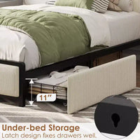 Cadre de lit taille Twin XL avec tête de lit de rangement, tapissé en velours côtelé, 2 tiroirs de rangement et station de recharge, sans sommier requis, sans bruit