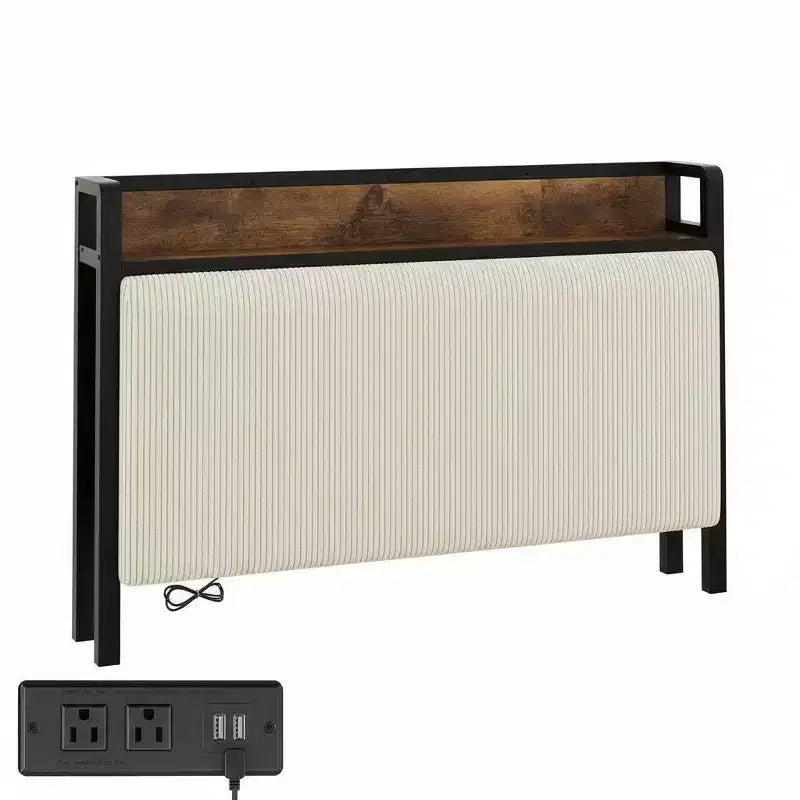 Cadre de lit taille Twin XL avec tête de lit de rangement, tapissé en velours côtelé, 2 tiroirs de rangement et station de recharge, sans sommier requis, sans bruit