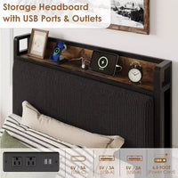 Cadre de lit taille Twin XL avec tête de lit de rangement, tapissé en velours côtelé, 2 tiroirs de rangement et station de recharge, sans sommier requis, sans bruit
