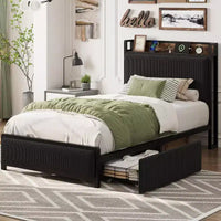 Cadre de lit taille Twin XL avec tête de lit de rangement, tapissé en velours côtelé, 2 tiroirs de rangement et station de recharge, sans sommier requis, sans bruit