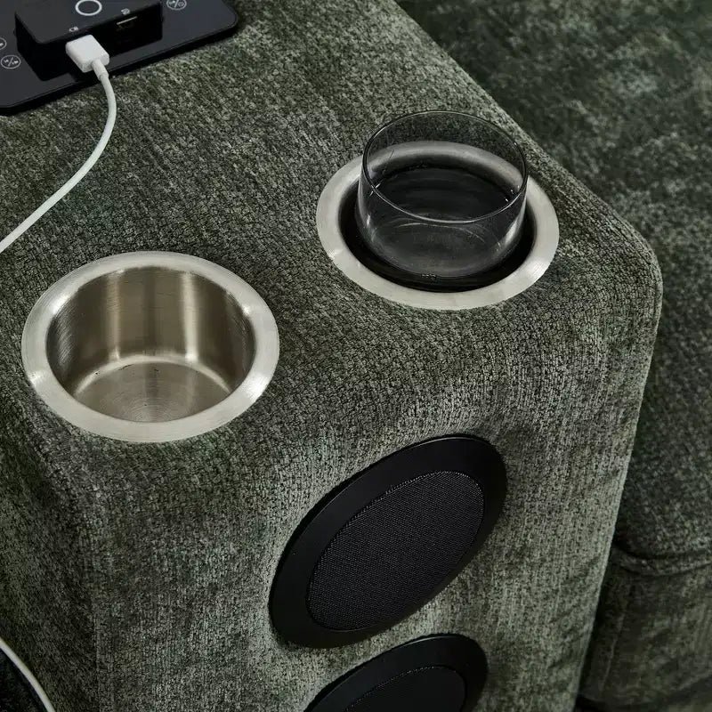 Canapé sectionnel Whisen 126 avec console centrale, porte-gobelets, sectionnel en U, haut-parleurs Bluetooth intégrés et 2 poufs de rangement pour salon