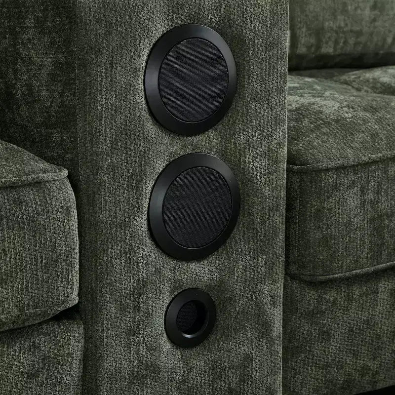 Canapé sectionnel Whisen 126 avec console centrale, porte-gobelets, sectionnel en U, haut-parleurs Bluetooth intégrés et 2 poufs de rangement pour salon