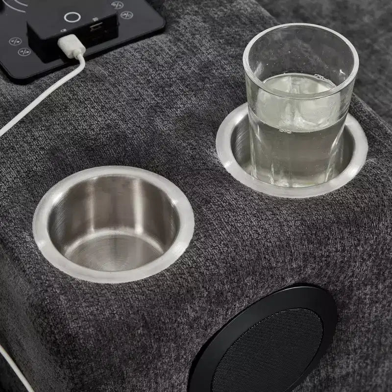 Canapé sectionnel Whisen 126 avec console centrale, porte-gobelets, sectionnel en U, haut-parleurs Bluetooth intégrés et 2 poufs de rangement pour salon