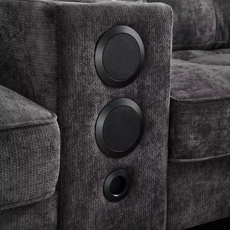 Canapé sectionnel Whisen 126 avec console centrale, porte-gobelets, sectionnel en U, haut-parleurs Bluetooth intégrés et 2 poufs de rangement pour salon