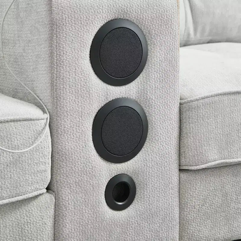Canapé sectionnel Whisen 126 avec console centrale, porte-gobelets, sectionnel en U, haut-parleurs Bluetooth intégrés et 2 poufs de rangement pour salon