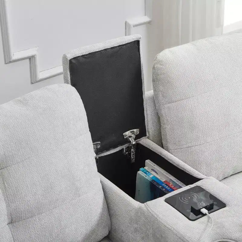 Canapé sectionnel Whisen 126 avec console centrale, porte-gobelets, sectionnel en U, haut-parleurs Bluetooth intégrés et 2 poufs de rangement pour salon