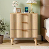 VEVOR tables de chevet cannelées avec station de recharge, lot de 2, commode pour chambre avec 3 tiroirs, table d'appoint moderne mid-century, commode, brun