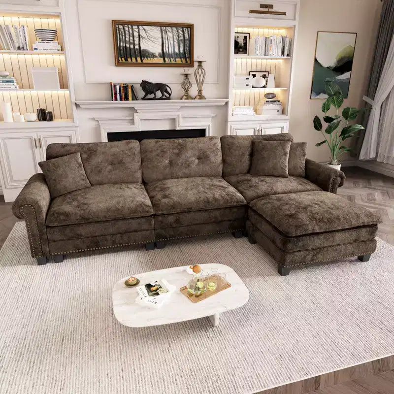 Canapé d'intérieur rembourré Captiva Designs avec pouf, cadre en bois massif, ressorts ensachés et coussins décoratifs