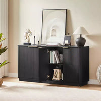 Buffet enfilade JVNOXK 63 po à rayures verticales avec rangement, meuble TV au design ondulé incurvé pour salon, chambre, couloir, noir