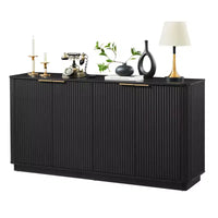 Buffet enfilade JVNOXK 63 po à rayures verticales avec rangement, meuble TV au design ondulé incurvé pour salon, chambre, couloir, noir