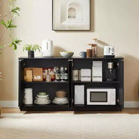 Buffet enfilade JVNOXK 63 po à rayures verticales avec rangement, meuble TV au design ondulé incurvé pour salon, chambre, couloir, noir