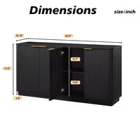 Buffet enfilade JVNOXK 63 po à rayures verticales avec rangement, meuble TV au design ondulé incurvé pour salon, chambre, couloir, noir