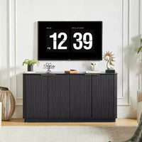 Buffet enfilade JVNOXK 63 po à rayures verticales avec rangement, meuble TV au design ondulé incurvé pour salon, chambre, couloir, noir