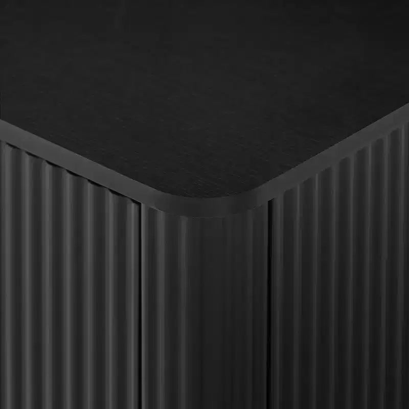 Buffet enfilade JVNOXK 63 po à rayures verticales avec rangement, meuble TV au design ondulé incurvé pour salon, chambre, couloir, noir