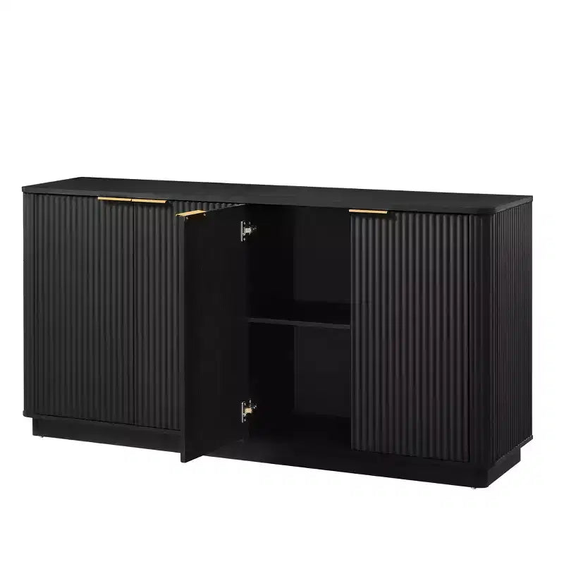 Buffet enfilade JVNOXK 63 po à rayures verticales avec rangement, meuble TV au design ondulé incurvé pour salon, chambre, couloir, noir