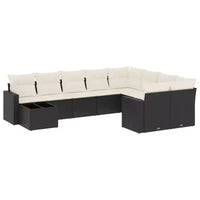 Ensemble canapé de jardin vidaXL en rotin PE noir, moyen à grand, pieds réglables