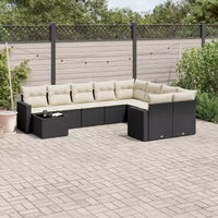 Ensemble canapé de jardin vidaXL en rotin PE noir, moyen à grand, pieds réglables