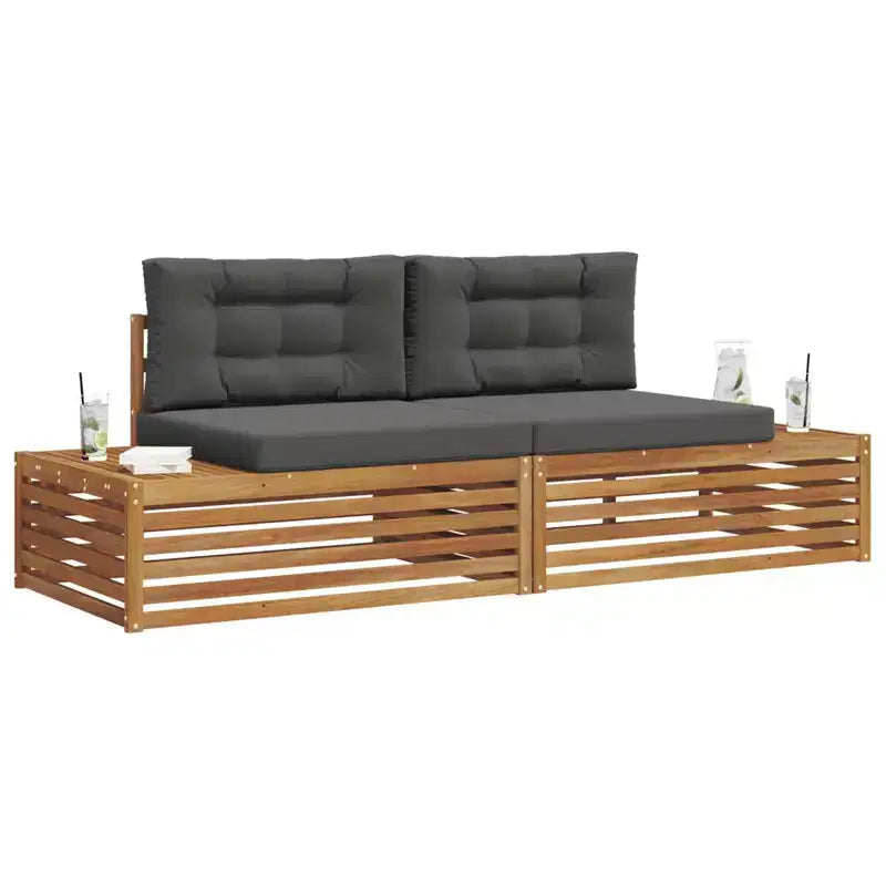 Ensemble canapé d'extérieur vidaXL avec coussin 2 pièces naturel et anthracite