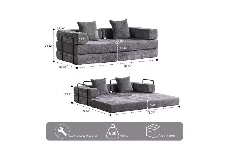 Canapé-lit de sol convertible MooxvMoo, futon en velours côtelé avec coussin, pour salon ou chambre, gris
