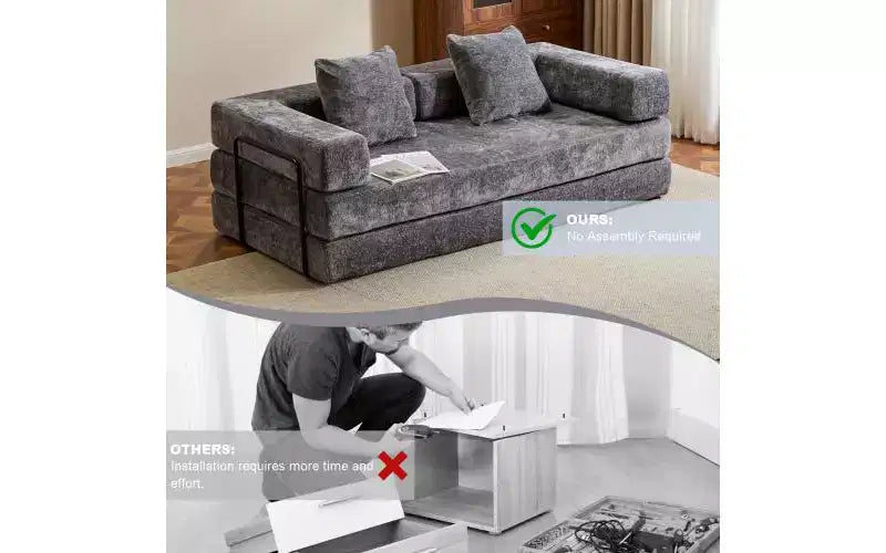 Canapé-lit de sol convertible MooxvMoo, futon en velours côtelé avec coussin, pour salon ou chambre, gris