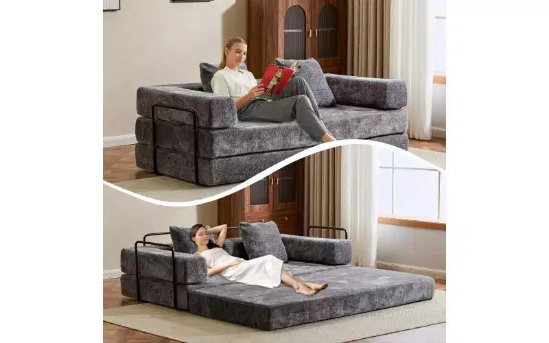 Canapé-lit de sol convertible MooxvMoo, futon en velours côtelé avec coussin, pour salon ou chambre, gris