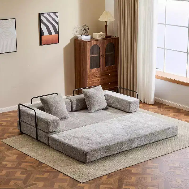Canapé-lit de sol convertible MooxvMoo, futon en velours côtelé avec coussin, pour salon ou chambre, gris clair
