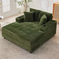 Canapé-lit méridienne en velours côtelé GustoWave 54, canapé-lit surdimensionné avec porte-gobelets et oreillers, mobilier de salon vert
