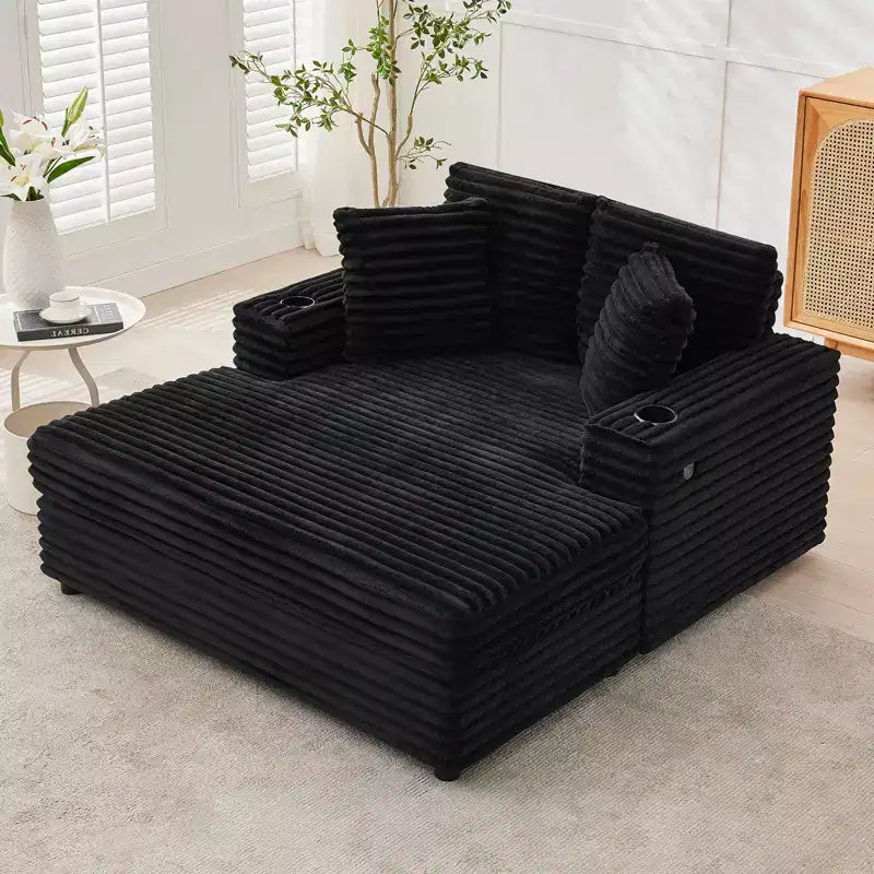 Chaise longue GustoWave 54 en velours côtelé, canapé-lit surdimensionné avec porte-gobelets et coussins, meuble de salon vert